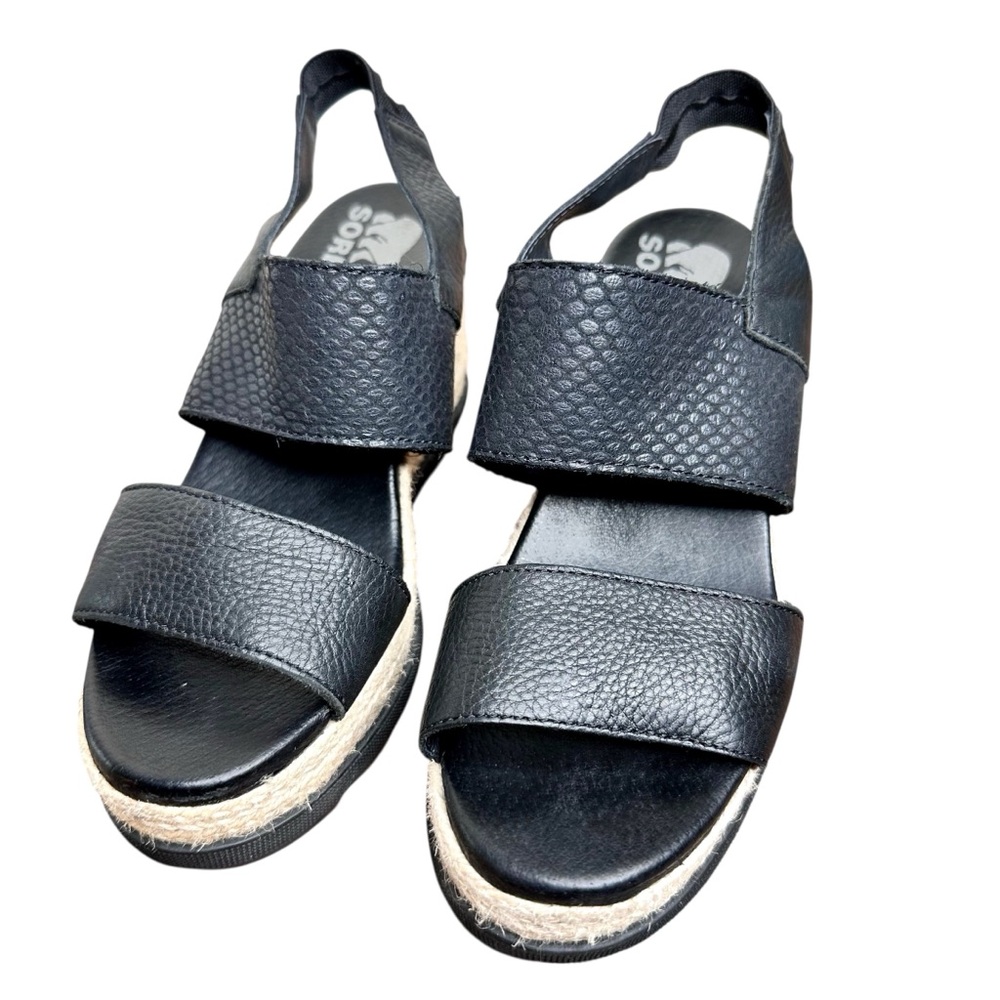Sorel Joanie II Slingback Espadrille Wedge Sandals Black Leather SZ 7 - Picture 11 of 16